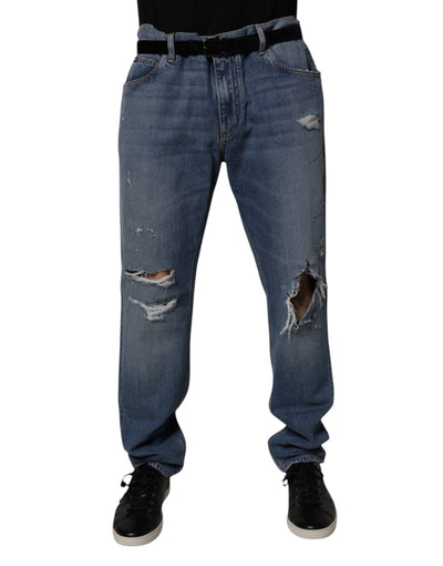 Dolce &amp; Gabbana – Blaue, zerfetzte Jeans aus geradem Baumwolldenim