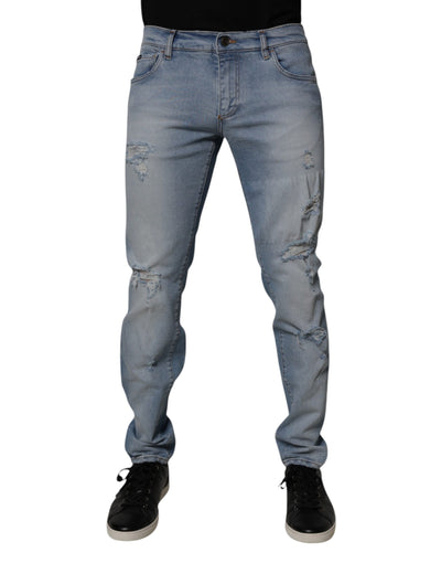 Dolce &amp; Gabbana – Blaue Skinny-Jeans aus zerfetzter Baumwolle für Herren