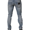 Dolce & Gabbana Blue Tattered Cotton Skinny Men Denim Jeans