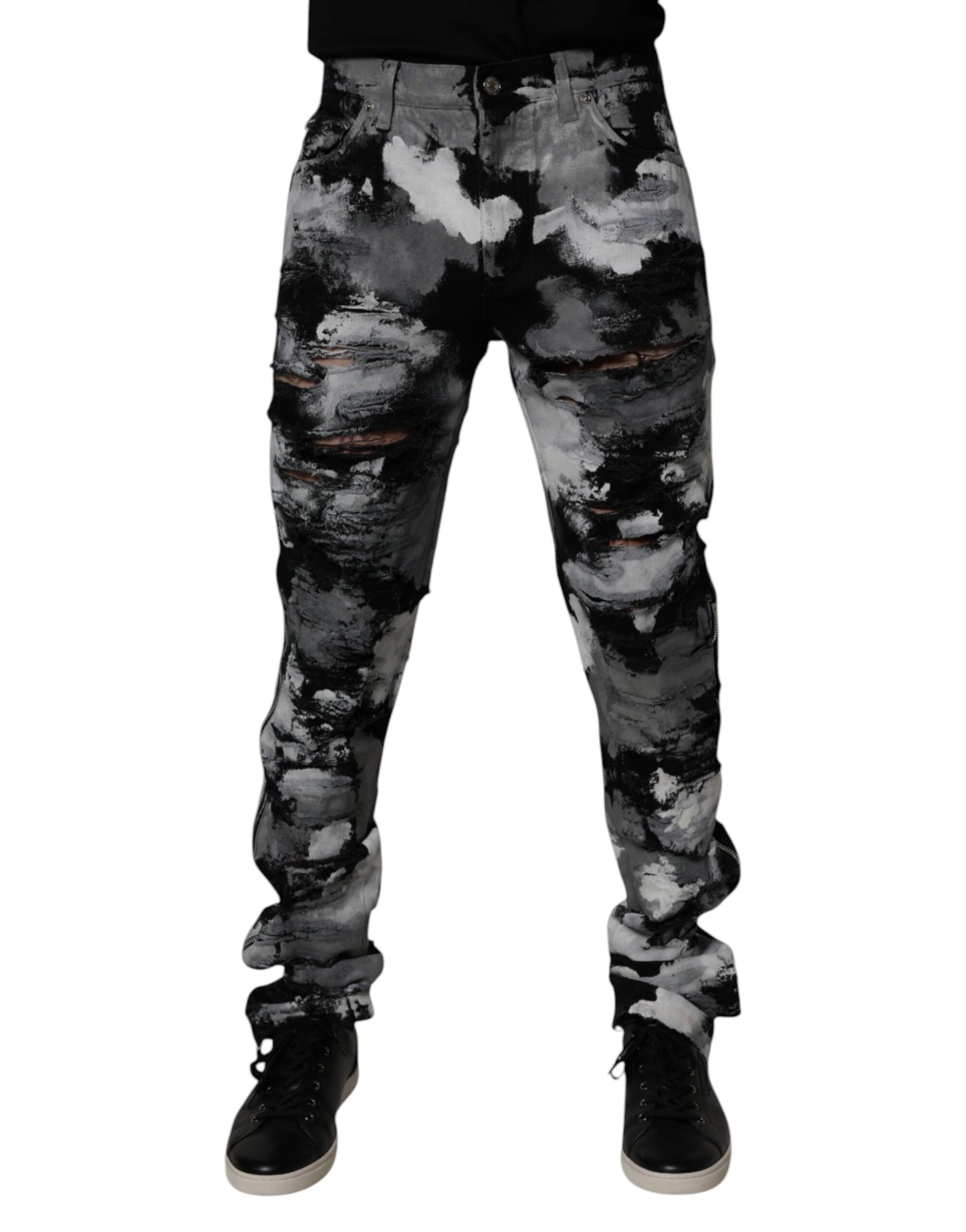 Dolce &amp; Gabbana – Mehrfarbige, zerfetzte Skinny-Jeans aus Camouflage-Stoff