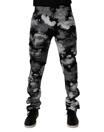 Dolce &amp; Gabbana – Mehrfarbige, zerfetzte Skinny-Jeans aus Camouflage-Stoff