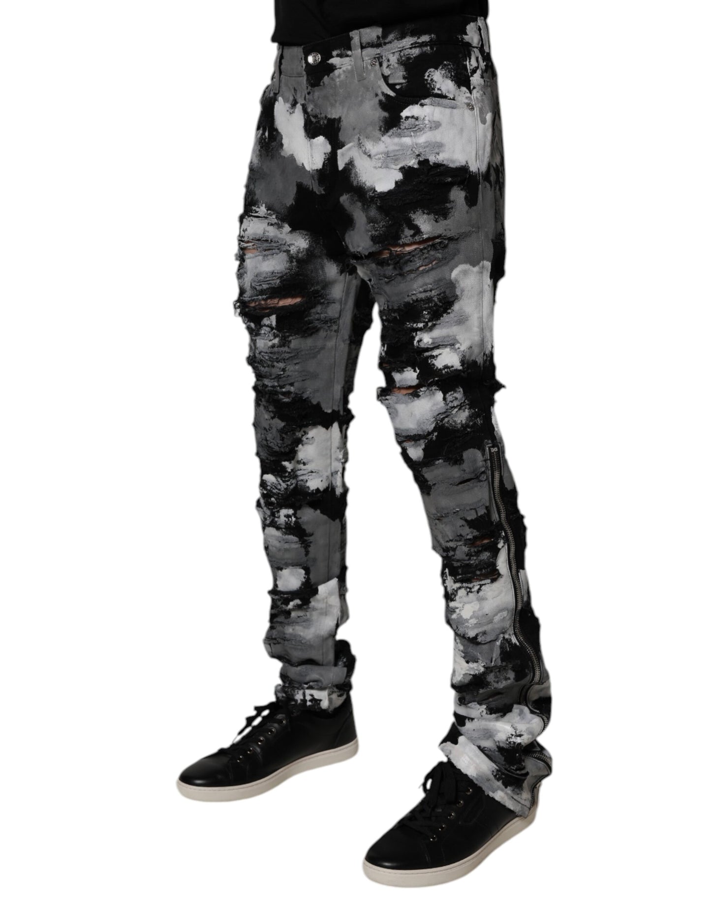 Dolce &amp; Gabbana – Mehrfarbige, zerfetzte Skinny-Jeans aus Camouflage-Stoff