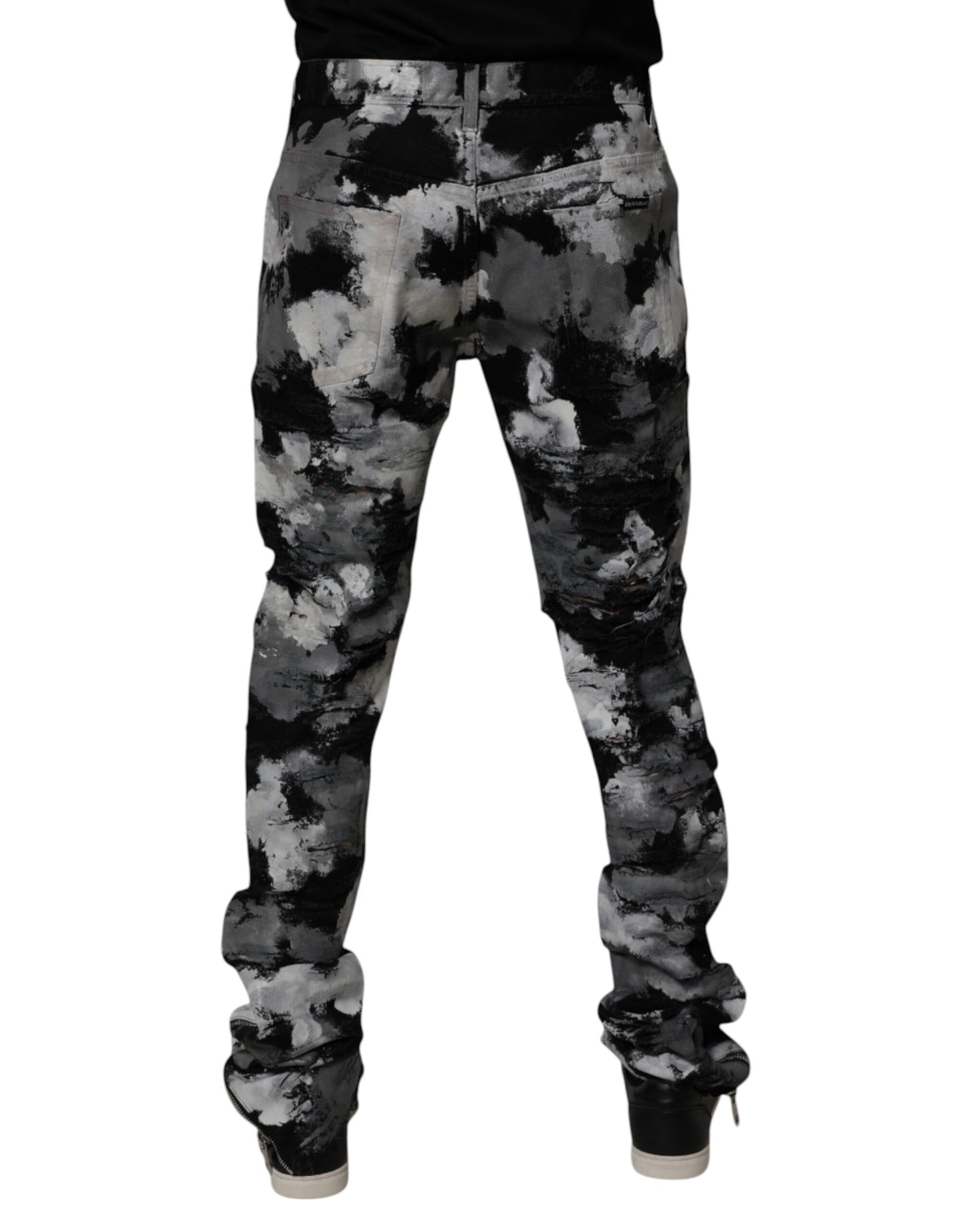 Dolce &amp; Gabbana – Mehrfarbige, zerfetzte Skinny-Jeans aus Camouflage-Stoff