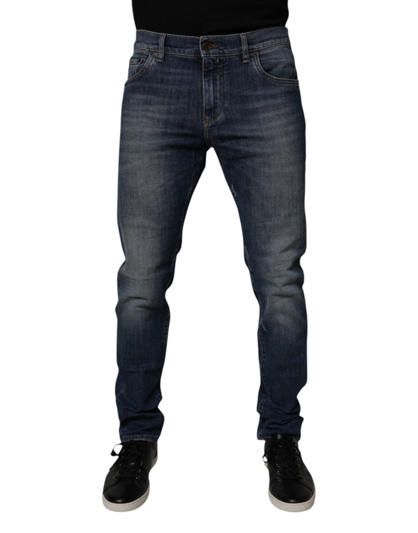 Jean skinny en cuir et coton bleu foncé Dolce &amp; Gabbana