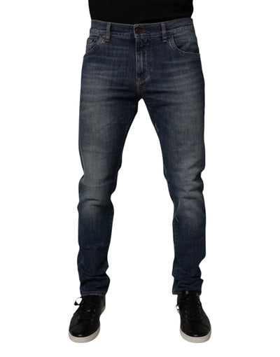 Dolce &amp; Gabbana Dunkelblaue Skinny-Jeans aus Baumwoll-Leder