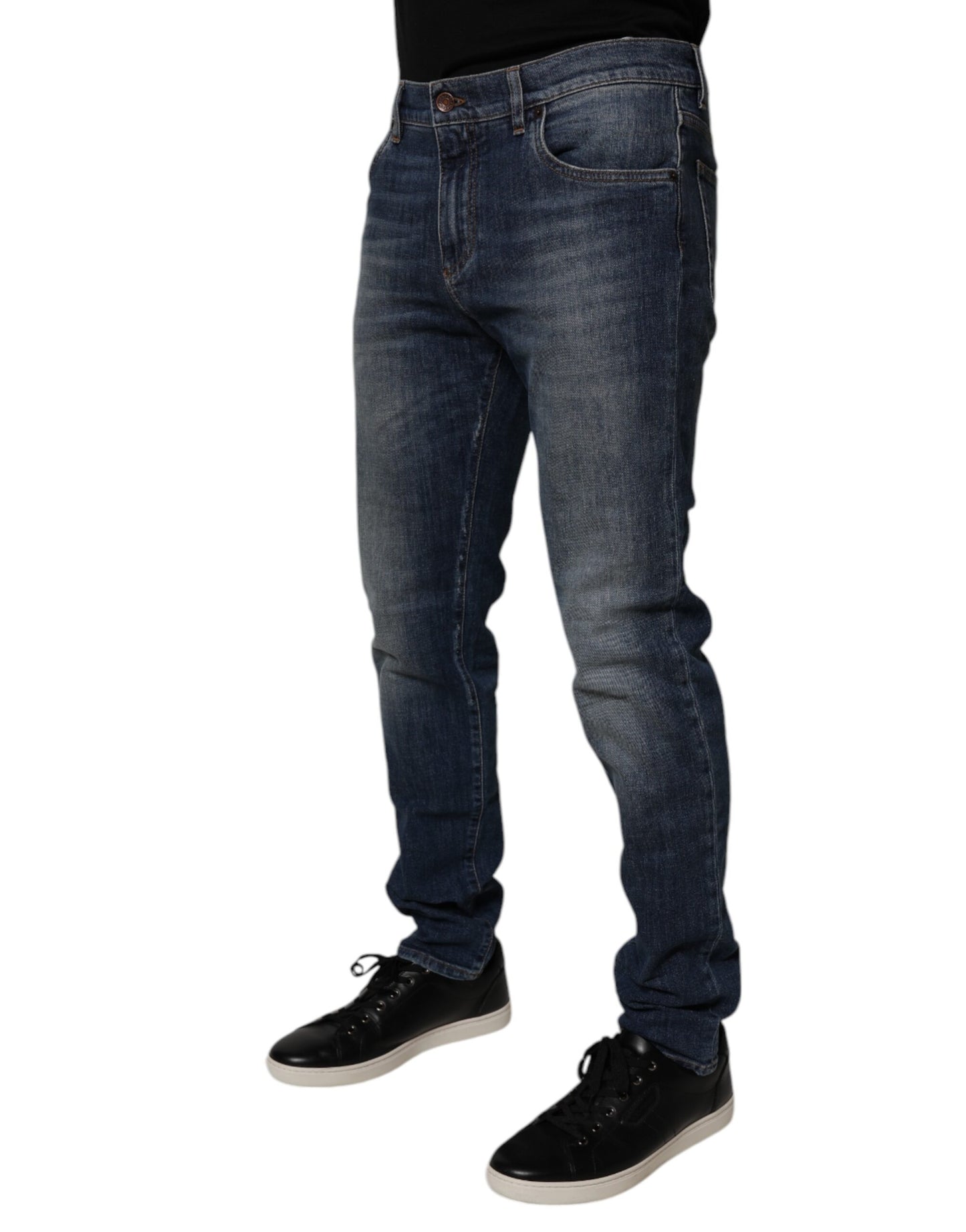Jean skinny en cuir et coton bleu foncé Dolce &amp; Gabbana