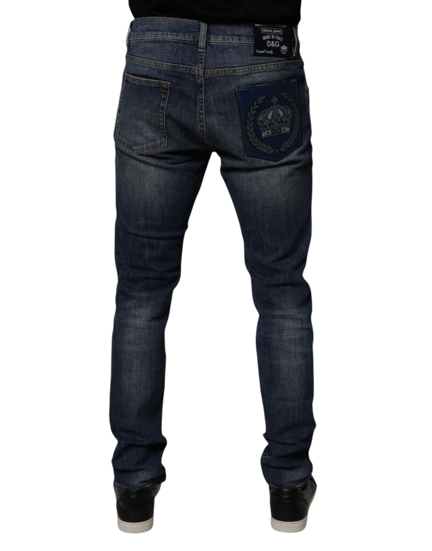 Jean skinny en cuir et coton bleu foncé Dolce &amp; Gabbana
