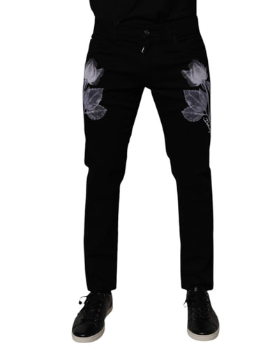 Dolce &amp; Gabbana Schwarze Skinny Jeans aus Baumwolle mit Blumenmuster für Herren
