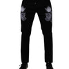 Dolce & Gabbana Black Floral Cotton Skinny Men Denim Jeans