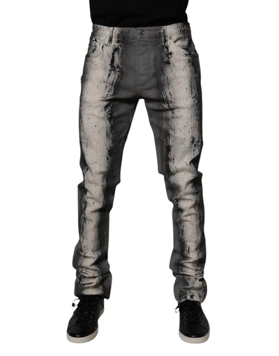 Dolce &amp; Gabbana Graue Skinny-Jeans aus Baumwolle mit Batikmuster für Herren