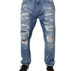 Dolce & Gabbana Blue Tattered Straight Cotton Denim Jeans