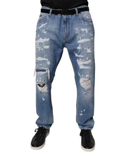 Dolce &amp; Gabbana – Blaue, zerfetzte Jeans aus geradem Baumwolldenim