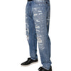 Dolce & Gabbana Blue Tattered Straight Cotton Denim Jeans