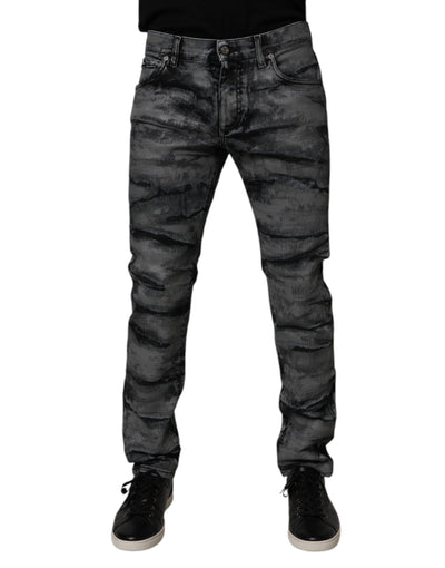 Dolce &amp; Gabbana Graue Skinny-Jeans aus Baumwolle mit Batikmuster für Herren