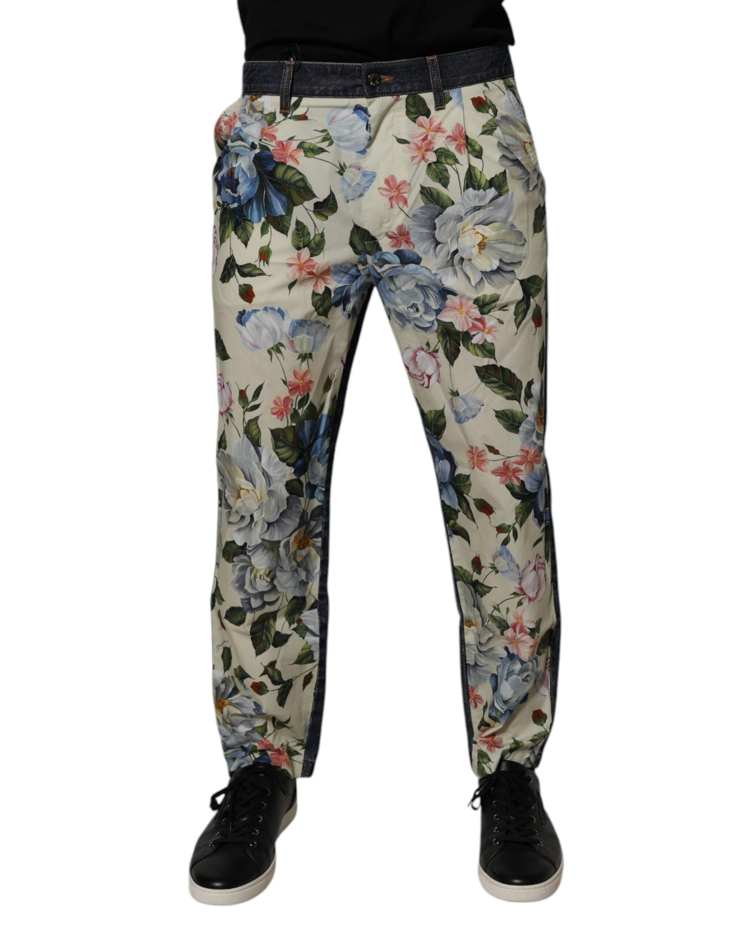 Jean en denim beige et bleu fleuri pour homme Dolce &amp; Gabbana