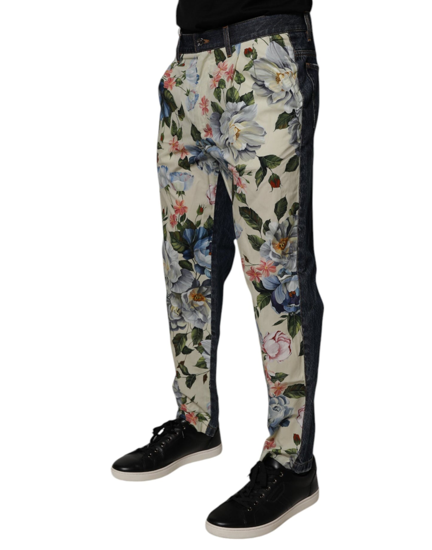 Jean en denim beige et bleu fleuri pour homme Dolce &amp; Gabbana