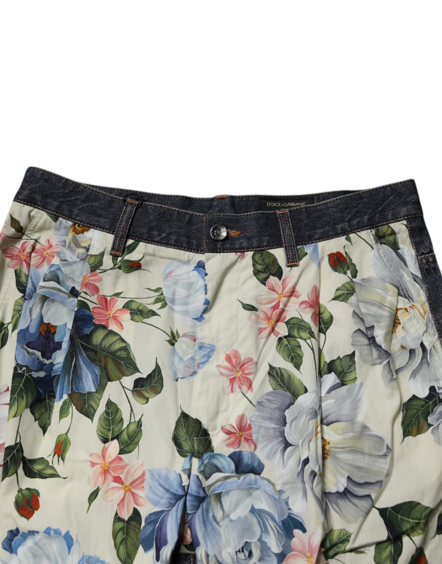 Jean en denim beige et bleu fleuri pour homme Dolce &amp; Gabbana