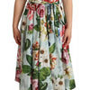 Dolce & Gabbana Green Floral Short Sleeves Cotton V-neck Dress