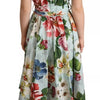 Dolce & Gabbana Green Floral Short Sleeves Cotton V-neck Dress