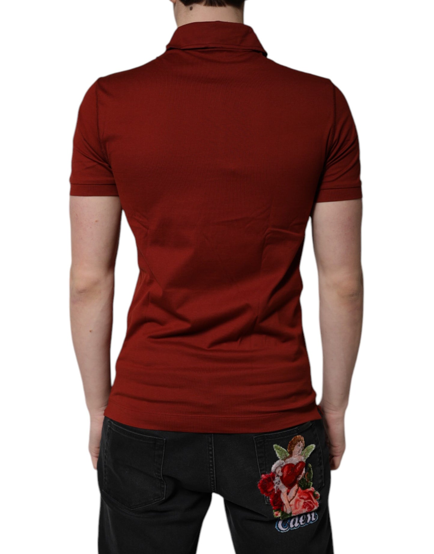 Dolce & Gabbana Red Cotton DG Logo Collared Men Polo T-shirt