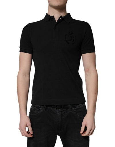 Dolce &amp; Gabbana – Schwarzes Poloshirt aus Baumwolle mit DG-Logo und Kragen