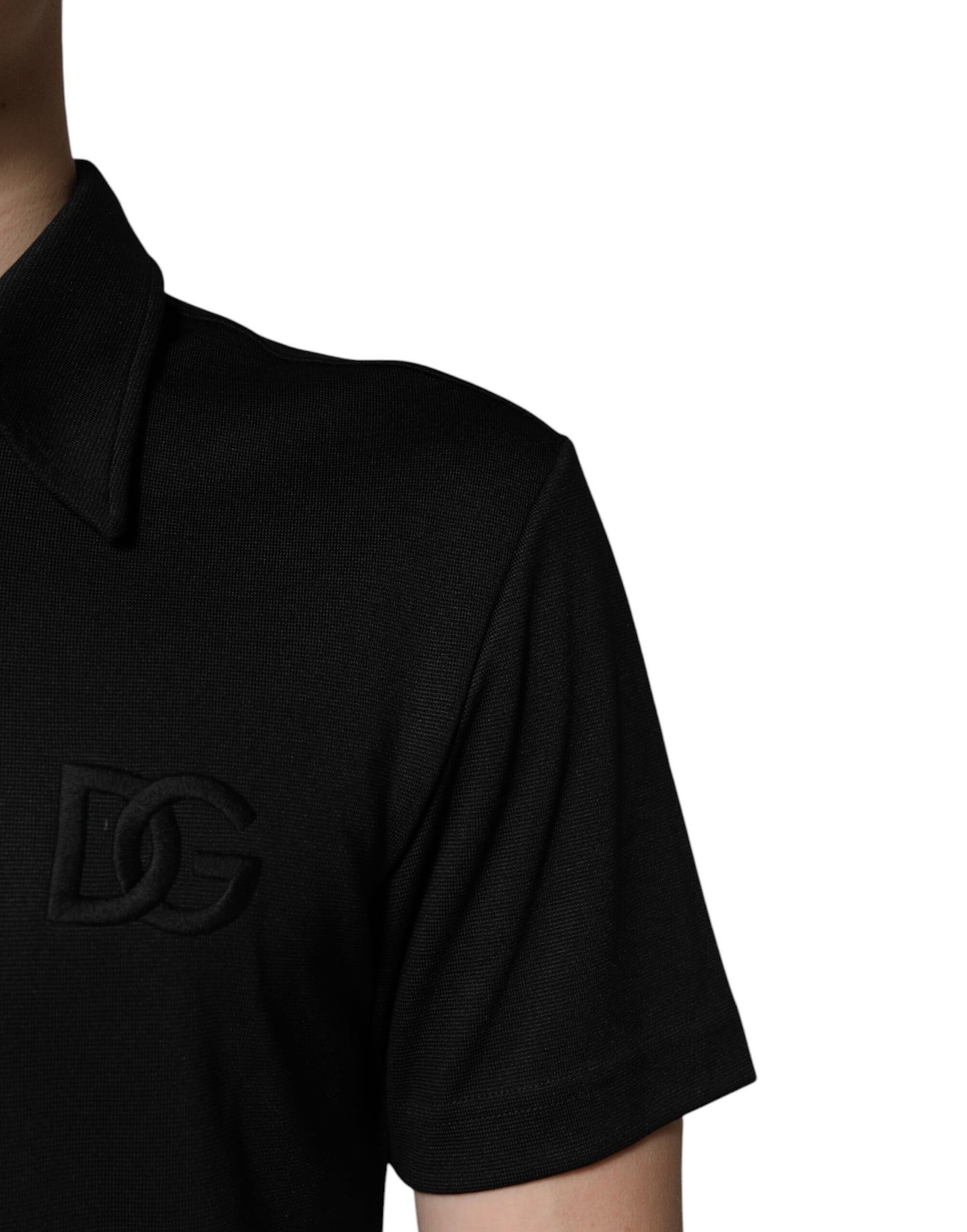 Dolce &amp; Gabbana – Schwarzes Polo-T-Shirt aus Polyester mit DG-Logo und Kragen