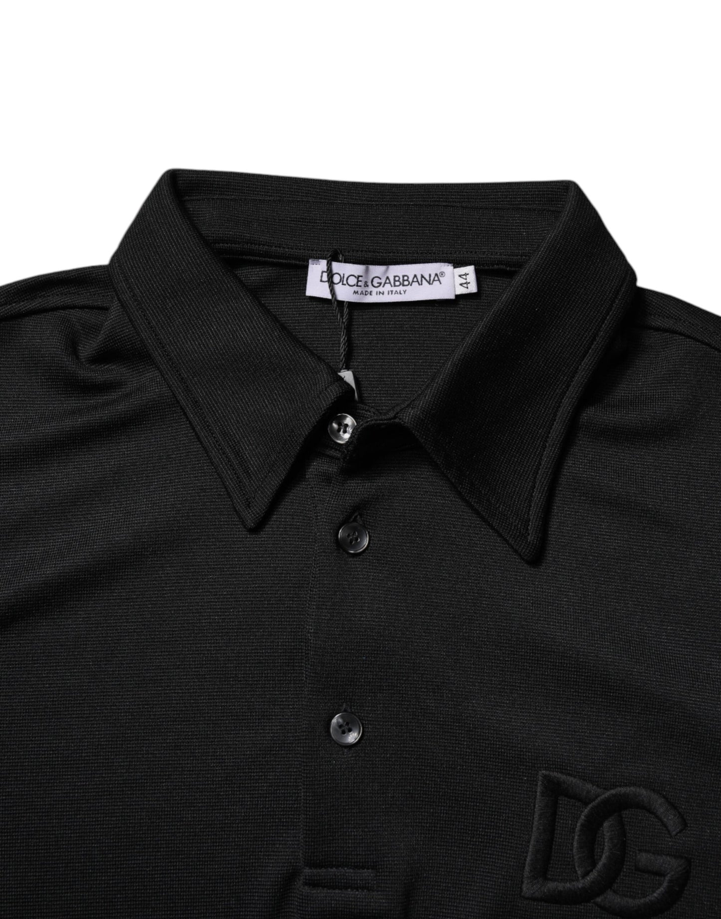 Dolce &amp; Gabbana – Schwarzes Polo-T-Shirt aus Polyester mit DG-Logo und Kragen