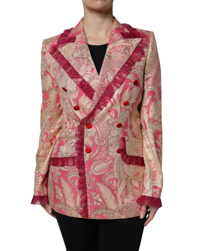 Dolce & Gabbana Pink Gold Jacquard Nylon Coat Blazer Jacket