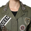 Dolce & Gabbana Military Green Queen Embellished Coat Jacket