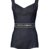 Dolce &amp; Gabbana – Ärmelloser, figurbetonter Denim-Body aus Baumwollstretch in Blau