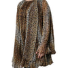 Dolce & Gabbana Brown Leopard Print Scarf Collared Chiffon Dress