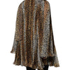 Dolce & Gabbana Brown Leopard Print Scarf Collared Chiffon Dress