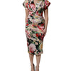 Dolce & Gabbana Multicolor Floral Short Sleeves Sheath Midi Dress