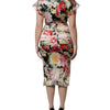 Dolce & Gabbana Multicolor Floral Short Sleeves Sheath Midi Dress