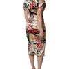 Dolce & Gabbana Multicolor Floral Short Sleeves Sheath Midi Dress