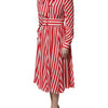 Dolce & Gabbana White Red Stripes Long Sleeves Midi Dress