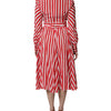 Dolce & Gabbana White Red Stripes Long Sleeves Midi Dress
