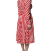 Dolce & Gabbana White Red Stripes Long Sleeves Midi Dress