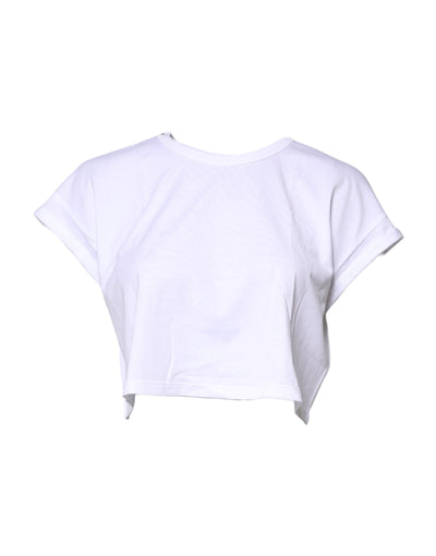 Dolce & Gabbana White Cotton Crew Neck Cropped T-shirt Top