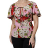 Dolce & Gabbana Pink Floral Silk Short Sleeves Blouse Top