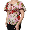 Dolce & Gabbana Pink Floral Silk Short Sleeves Blouse Top