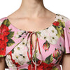 Dolce & Gabbana Pink Floral Silk Short Sleeves Blouse Top