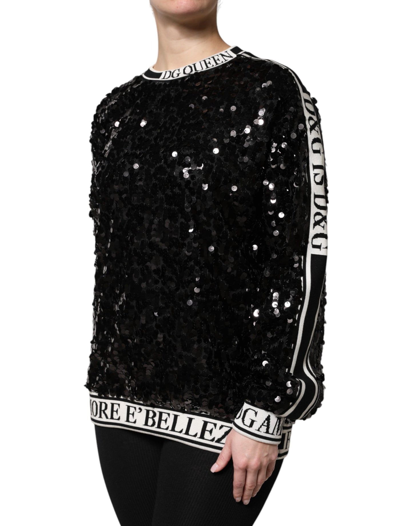 Dolce & Gabbana Black DG Queen Sequin Pullover Sweater