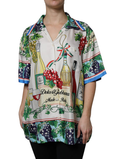 Dolce & Gabbana Multicolor Short Sleeve Silk Food Shirt Top