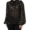Dolce & Gabbana Black Sheer Tied Neck Polka Dots Blouse Top