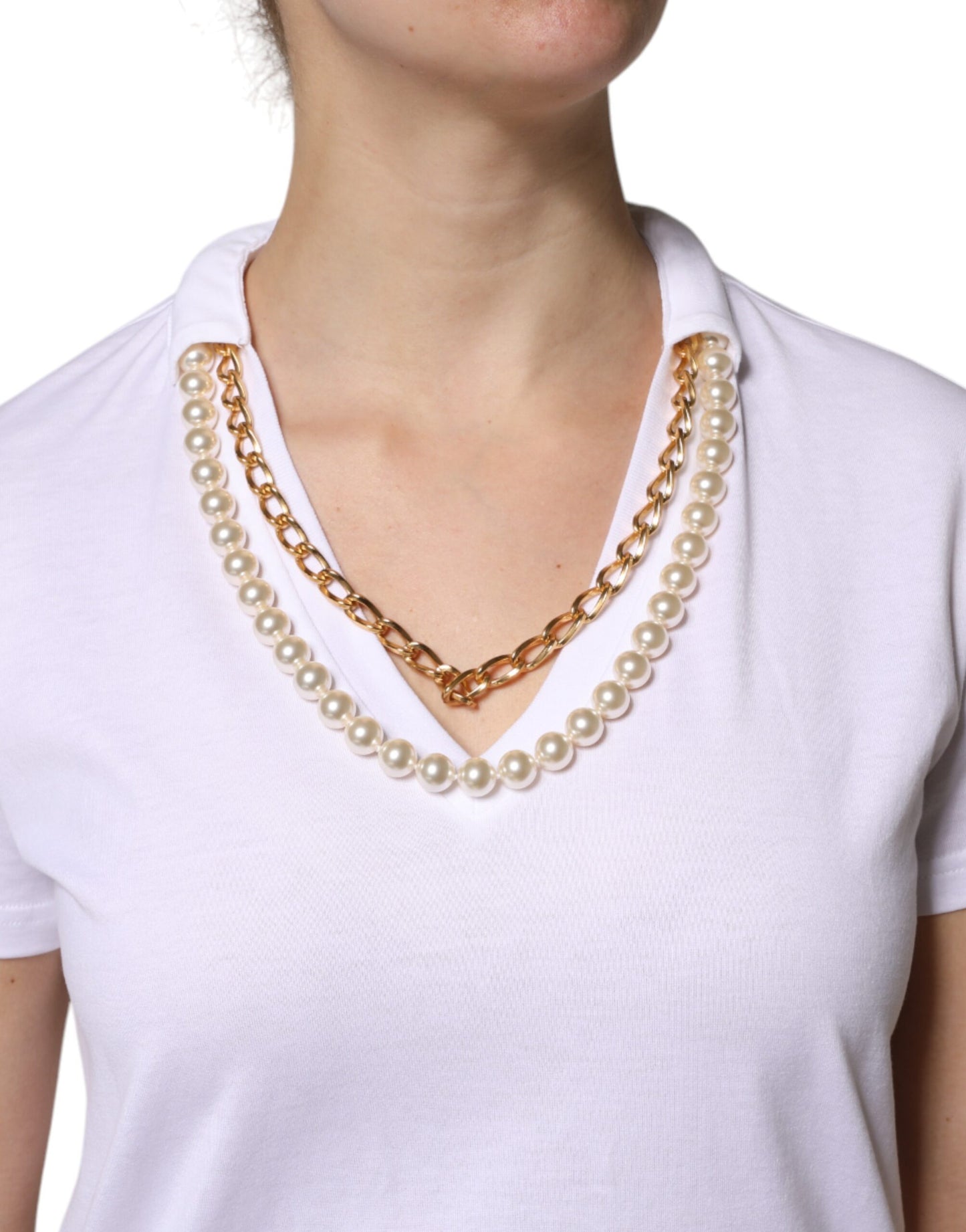 Dolce & Gabbana White Necklace Cotton Short Sleeve T-shirt
