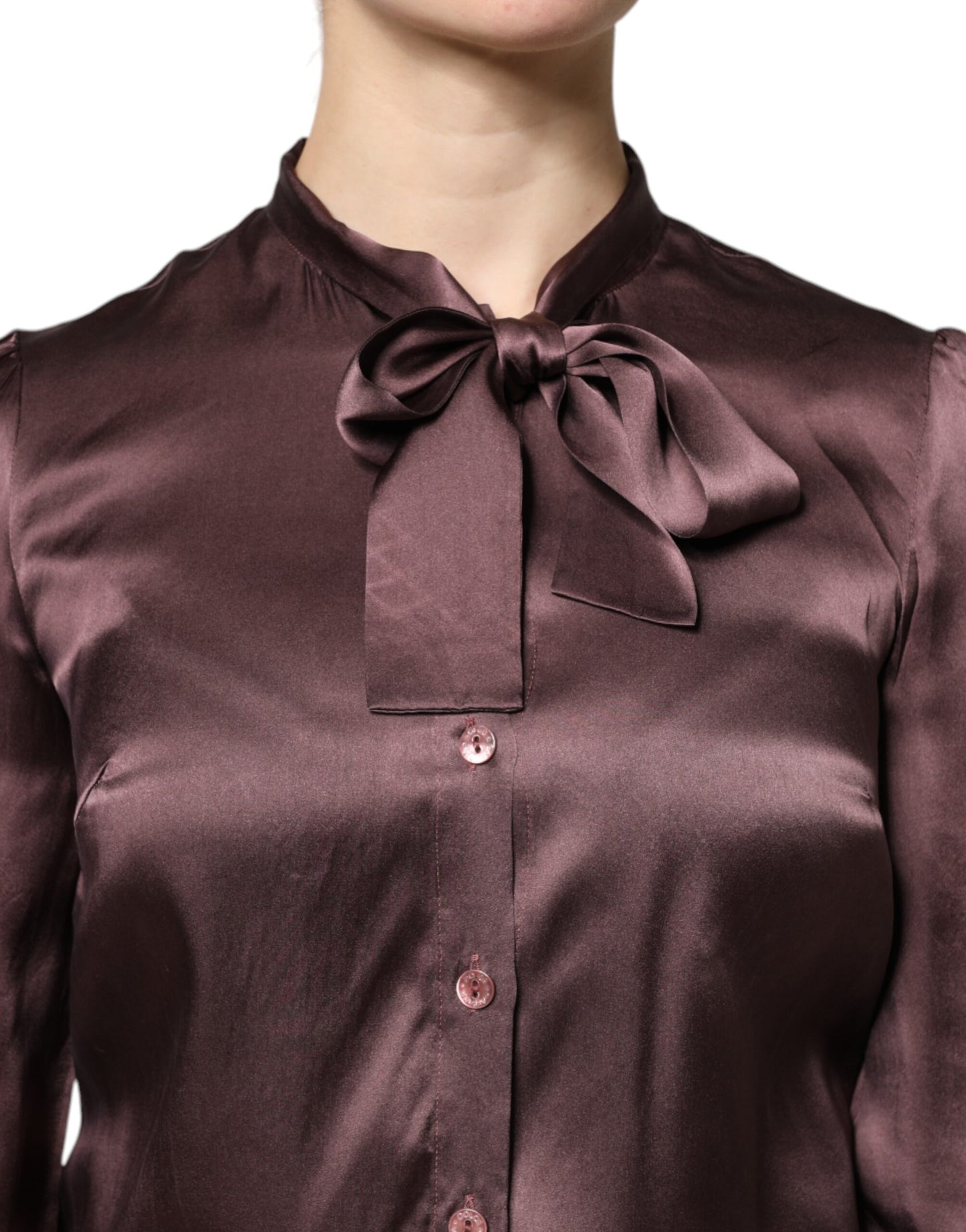 Dolce &amp; Gabbana, Braunes Langarm-Bluse-Top mit Ascot-Kragen