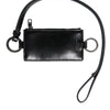 Dolce & Gabbana Black Leather Logo Embossed Lanyard Card Holder Wallet