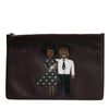 Dolce & Gabbana Brown Leather #DGFAMILY Embellished Men Clutch Pouch Bag
