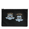 Dolce & Gabbana Black Leather #DGFAMILY Embellished Men Zip Pouch Bag